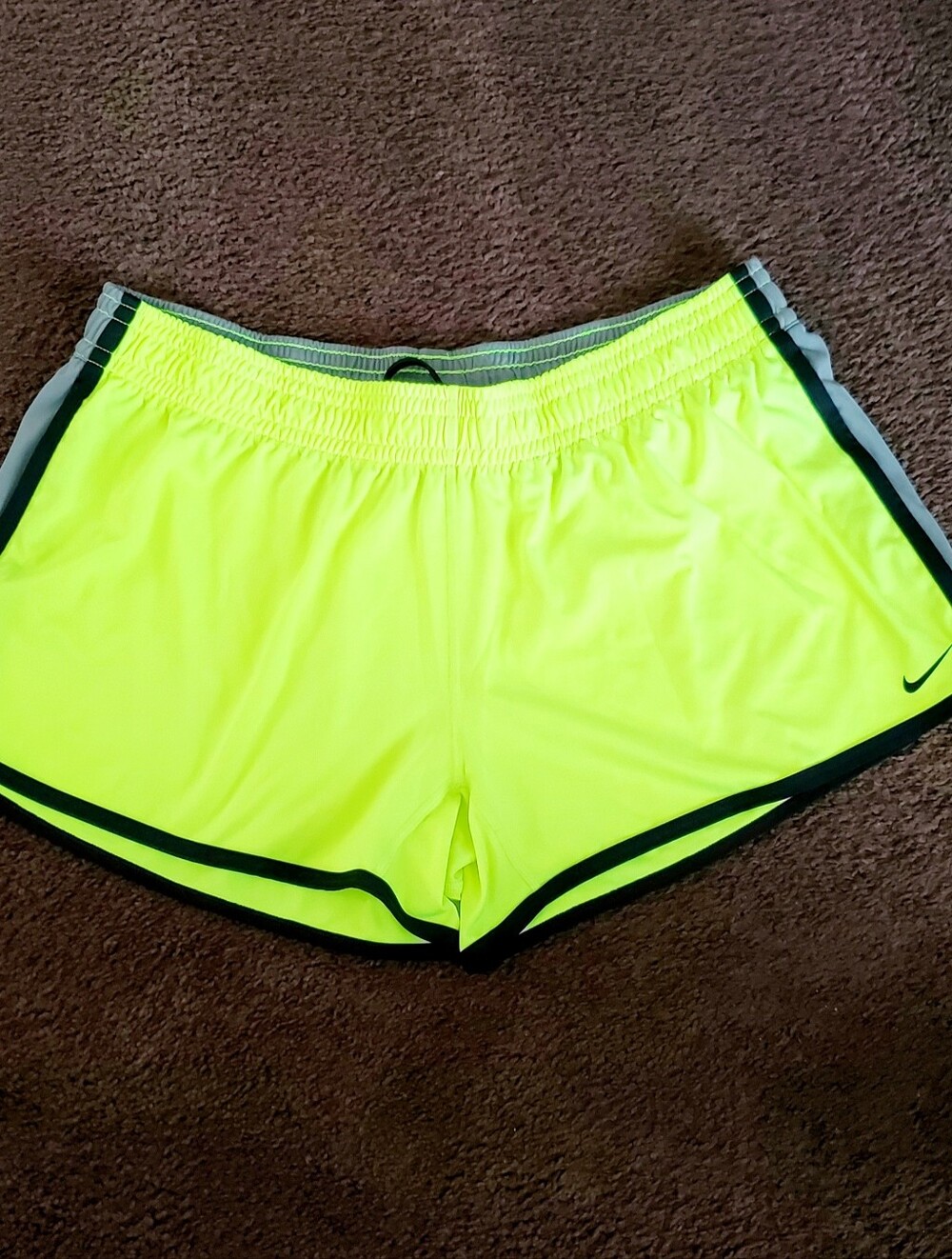 Nike Dri-Fit Neon Yellow/Gray/Blk Elastic Band Athletic Drawstring Shorts XLarge